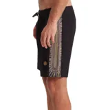 Short de baño negro con cordón ajustable en la cintura y detalles estampados en los laterales.