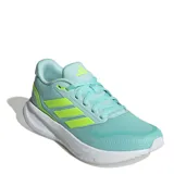 Championes de running Adidas Runfalcon 5, color verde agua con detalles en amarillo limón y suela blanca con tecnología Cloudfoam.