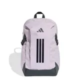 Mochila Adidas Power VIII color lila con base reforzada en color azul marino. Presenta el logo de la marca y las tres tiras características en color negro en el frente. Cuenta con correas de compresión laterales y compartimentos con cierre.