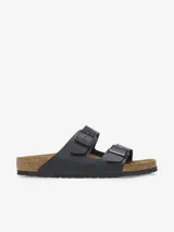 Sandalias Birkenstock modelo Arizona, color negro, con doble tira ajustable y plantilla anatómica de corcho y látex.