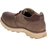 Zapato de hombre Caterpillar modelo Prez, color marrón oscuro, estilo casual de caña baja con cordones. Fabricado en nobuck impermeable, forro de malla de nailon, plantilla Ease y suela de goma duradera.