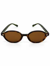Lentes de sol con armazón ovalado carey y patillas con estampado camuflado en tonos verdes, con micas marrones.