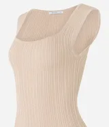 Blusa Cortelle sin mangas de tejido de punto acanalado negro con efecto metalizado, tirantes anchos y escote cuadrado.
