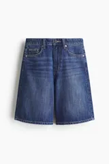 Bermudas de cinco bolsillos en denim de algodón rígido, con diseño de talle alto y cierre de cremallera con botón.