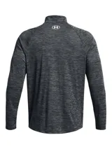 Buzo deportivo de entrenamiento Under Armour con cierre frontal parcial, cuello alto, mangas largas y diseño texturizado en tono gris oscuro. Cuenta con el logo de la marca estampado en el pecho.