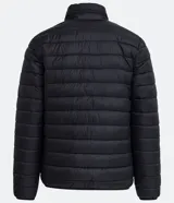 Campera ultraliviana de poliamida color gris claro, con cuello alto y cierre delantero.