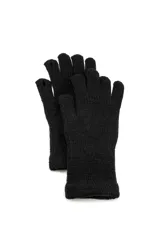 Guantes de punto acanalado en color negro, con diseño clásico y puños elásticos.