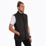 Chaleco de polar gris jaspeado con cierre frontal, bolsillo en el pecho con cierre y bolsillos laterales con cierre e interior de polar.