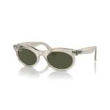 Lentes de sol Ray-Ban modelo RB 2242, con montura ovalada transparente y lentes verdes.