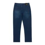 Jeans de corte recto con diseño clásico de cinco bolsillos, confeccionados en denim con cierre de cremallera y botón metálico.