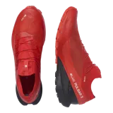 Championes de trekking Salomon S/Lab Pulsar 3 de color rojo con suela negra y detalles en blanco, diseñados para trail running.