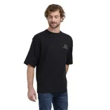 Remera de algodón color negro, de corte holgado, con cuello redondo y logo de la marca estampado en el pecho.
