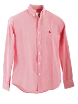 Camisa de hombre a cuadros rojos y blancos, de manga larga y corte clásico.