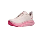 Championes de running Hoka modelo Clifton 10, de color rosa claro con detalles en fucsia. Presentan una suela con amortiguación de alto perfil y diseño ergonómico para mayor comodidad.