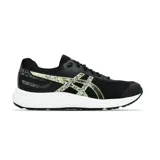 Championes de running Asics modelo Kabuki, color negro con detalles en blanco y verde neón. Presentan una malla transpirable en la parte superior, entresuela blanca amortiguada y suela de goma resistente.