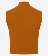 Top sin mangas color marrón óxido, ajustado al cuerpo, con cuello alto y textura acanalada.