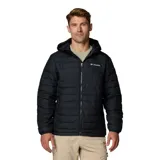 Campera acolchada negra con capucha, cierre frontal completo y bolsillos laterales con cremallera. Presenta tecnología termorreflectante en el interior y logo de la marca estampado en el pecho.