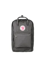 Mochila Fjällräven Kånken modelo 17", color gris, fabricada en tela Vinylon F resistente al agua. Cuenta con compartimento principal con cierre, bolsillo frontal con cierre, dos bolsillos laterales, correas ajustables para los hombros, asa superior y asiento extraíble.
