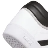 Championes Adidas de media caña con diseño inspirado en el básquetbol. Presentan una parte superior de cuero sintético blanco con las icónicas tres rayas laterales en negro y cuello acolchado en contraste. Cuentan con suela de goma tipo cupsole para mayor estabilidad y tracción.