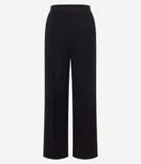 Pantalón negro de punto roma, corte recto, con cintura sastre y sin estampa.