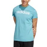 Remera celeste de mangas cortas y cuello redondo, con logo Adidas estampado en blanco en el pecho.