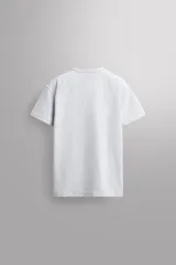 Camiseta de corte relajado confeccionada en tejido de algodón pesado, con cuello redondo y manga corta.