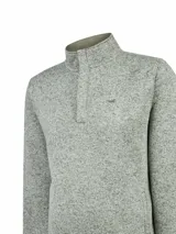 Polar verde melange de manga larga, con cuello alto y medio cierre frontal tapado. Presenta pequeño logo bordado en el pecho.