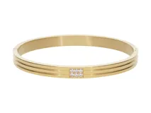 Pulsera rígida dorada de acero inoxidable con baño de oro y circonitas.