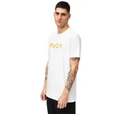 Remera blanca de algodón con logo RVCA estampado en color naranja en el pecho.
