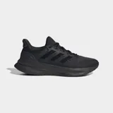 Championes de running Adidas modelo Ultrarun 5, completamente negros, con parte superior de malla, amortiguación Cloudfoam y entresuela Bounce 2.0. Cuentan con suela Adiwear de alta durabilidad y están fabricados con materiales reciclados.