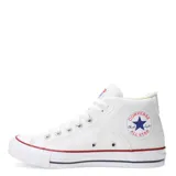 Championes Converse modelo Chuck Taylor Tremont Street Mid, de corte medio, confeccionados en lona blanca con suela de goma y detalles en rojo y azul.
