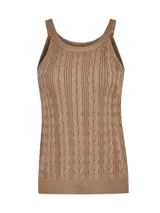 Musculosa de tejido de punto con diseño de trenzas verticales, cuello redondo y terminaciones acanaladas en el ruedo y sisas.