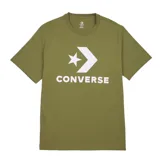 Remera de algodón color negro con cuello redondo y mangas cortas. Presenta el logo de la marca Converse estampado en blanco en el centro del pecho.