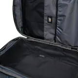 Mochila Caterpillar modelo Voyager Backpack, color azul oscuro con detalles en amarillo y negro. Cuenta con compartimento principal amplio, bolsillo frontal con panel organizador y logo de la marca bordado.