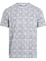 Remera Calvin Klein de corte regular fit y cuello redondo, con estampado integral de cuadros abstractos en tonos blanco y negro.