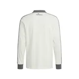 Buzo adidas de manga larga estilo polo, perteneciente a la colección Mercedes F1 Team AMG-Petronas. Es de color blanco con detalles en gris oscuro en el cuello, puños y franjas en las mangas, e incluye el logo de adidas y el escudo del equipo en el pecho.