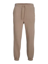 Pantalón jogger color beige con cintura elástica ajustable con cordón.