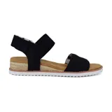 Sandalia Skechers Bobs Desert Kiss Poppy Bloom color negro, con plataforma baja de yute y plantilla Memory Foam.