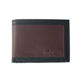 Billetera marrón de cuero sintético con logo Rip Curl grabado en la parte inferior.