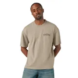 Remera de manga corta color beige con logo de la marca Dickies estampado en el pecho. Presenta un corte relajado, cuello redondo y costuras reforzadas.