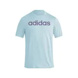 Remera celeste de algodón con logo Adidas estampado en color lila en el pecho.