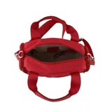 Cartera tipo bowling de la marca Las Oreiro, color negro con diseño acolchado. Cuenta con doble manija superior, correa larga regulable y desmontable con logo de la marca, cierre principal y un colgante decorativo con la frase 'o, my love'.