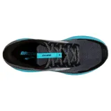 Championes Brooks Divide 4 de trail running para mujer, color gris oscuro con detalles en negro y celeste.