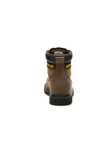 Bota de trabajo Caterpillar modelo Second Shift, color marrón, con puntera de acero, diseño impermeable y suela de goma antideslizante de alta resistencia.