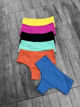 Bombacha de bikini tiro alto en colores amarillo, fucsia, negro, verde agua, naranja y azul.