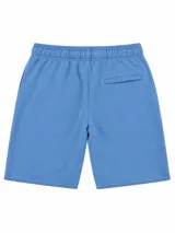 Short de felpa color marrón chocolate, con cintura elástica y cordón ajustable a tono con punteras metálicas. Presenta bolsillos laterales y terminación sin dobladillo en las piernas.