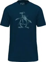 Remera azul marino de algodón con logo de pingüino estampado en el centro.