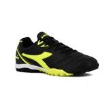 Championes de fútbol Diadora Tifosi Tf para hombre, color negro con detalles en amarillo flúor y suela blanca.