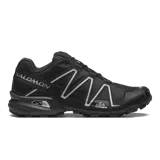Championes de trail running Salomon Speedcross 3, color negro con detalles reflectantes plateados. Diseño ligero, altamente amortiguado y con suela Contagrip de gran agarre.