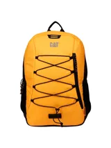 Mochila Cat modelo Himalayas, color naranja con detalles en negro. Cuenta con cordón elástico frontal para almacenamiento, bolsillos laterales de malla, compartimento principal con bolsillo interior y logo reflectante.